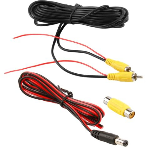 Hemlosk Cavo Video RCA Maschio a Maschio da 6 m per il Collegamento di Monitor e Telecamera di Retromarcia, Prolunga AV con Jack Video Adattatore RCA Femmina-Femmina e Cavo di Alimentazione DC 1m