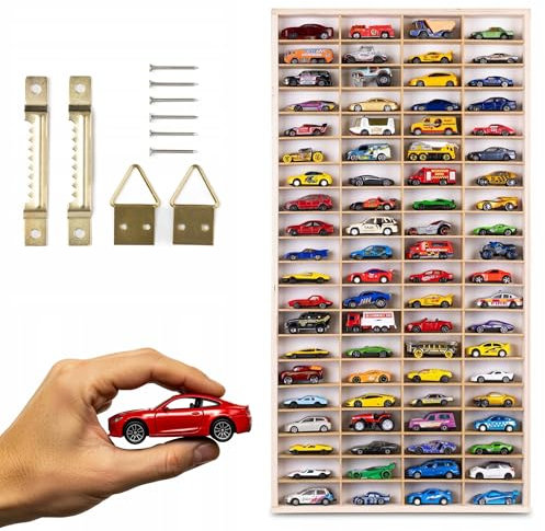 ArtTwist Modellauto Vitrine | Hot Wheels Aufbewahrung zu 80 Fächen | Sammlervitrine Hängend 40cm x 78cm x 4cm | Setzkasten Holz für Wanddeko und Organisation (Regal ohne Motiv)