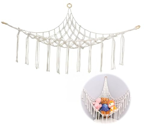 Kuscheltier Aufbewahrung Netz Boho Makramee Stofftier Hängematte Hängend Spielzeug Organizer Für Kinderzimmer Deko Schlafzimmer, Mädchen Zimmer Deko