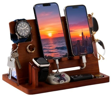 ELEVAT Geschenke für Männer Weihnachten Holz Telefon Dockingstation Schreibtisch Organizer Vatergeschenke Jahrestag Geburtstag Geschenke für Ihn Weihnachtsgeschenke für Männer Nachttisch Schlüssel