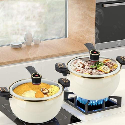 Enameled Pressure Pot, 8L Multi-Functional Double-Ear Pressure Pot Non-Stick Soup Pot Cooking Pan For Various Cooking(Silver white)