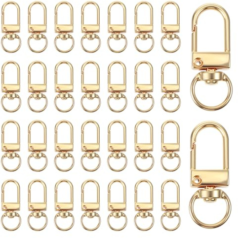 30 Stück Mini Karabiner Drehbar Schlüsselanhänger, Klein Karabinerhaken mit Drehgelenk, Metall Karabinerverschlüsse 360° Drehbare Karabinerhaken Klein für DIY Tasche Schlüsselring Stecker, Gold
