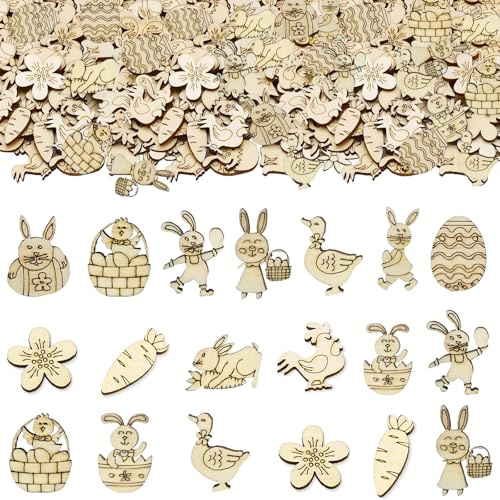 GoldRock Holz Konfetti Ostern Deko Groß,100 Stück Streudeko Ostern,Hasen,Huhn,Blume,Eier Oster Tischdeko,Ostereier Frühling,Osterstreudeko,Frühlingsdeko Oster Konfetti zum Basteln,Geschenke zu Osterns