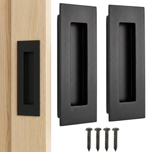 Klyk 2 Pack 150mm Black Flush Door Handles Recessed Sliding Door Handles | Pocket Barn Pull Handles Stainless Steel Finger Pulls for Closet Drawer Cabinet Cupboard Wardrobe Dresser, Matte Black
