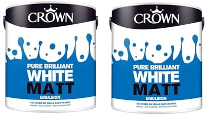 SuperGift.com Matt Emulsion Paint - Smooth Matte Finish Interior Wall & Ceiling Paint, Durable Coverage, Low Odour, Easy Application, Quick Drying Decorative Paint (2x Pure Brilliant White 2.5L)