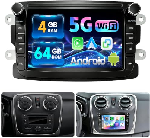 JAWSEU 4+64G Aktuell Android Autoradio für Renault Dacia Dokker Duster Sandero Lodgy Captur mit Navi, 9 Zoll Bildschirm Carplay Auto Bluetooth Radio mit Android Auto RDS FM WLAN AHD Rückfahrkamera DSP