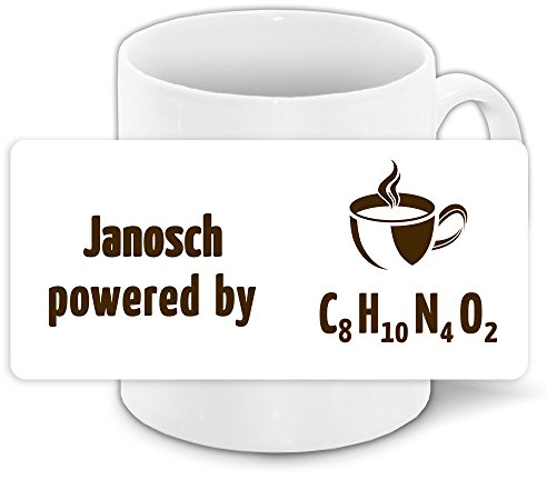 Büro-Tasse mit Namen Janosch und schönem Motiv - Nr. 8 - mit Kaffee-Formel, für Kaffee-Junkies und Morgenmuffel
