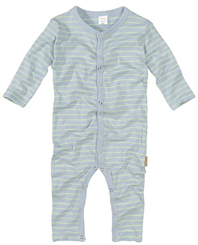 wellyou, Schlafanzug, Pyjama für Jungen und Mädchen, Einteiler Langarm, Baby Kinder,gestreift, Geringelt, Feinripp 100% Baumwolle, Made in Europe (Neongelb Hellblau | gr 92-98)