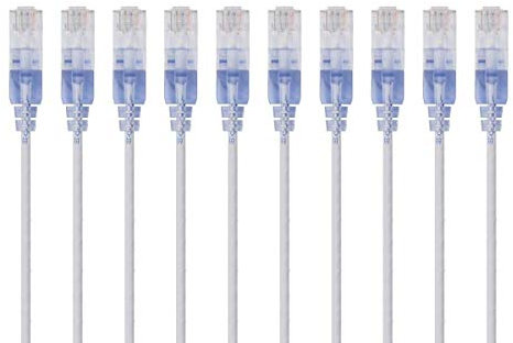 Monoprice Lot de 10 câbles de raccordement Ethernet Cat6A - Snagless RJ45, 550 MHz, 10 G, UTP, fil de cuivre nu pur, 30 AWG, 0,9 m, blanc - Série SlimRun