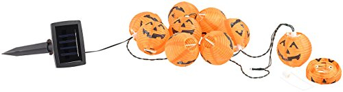 Lunartec Halloween Deko: Solar-Lichterkette mit 10 LED-Lampions im Halloween-Kürbis-Look, IP44 (Halloween Lichterkette Outdoor, Halloween-Beleuchtung außen, wiederaufladbare Batterien)