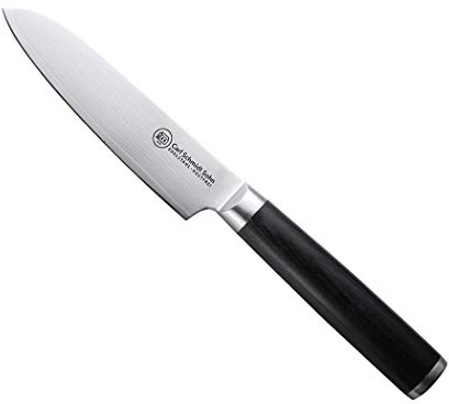 CARL SCHMIDT SOHN Santokumesser Konstanz aus Damaststahl und Holz in der Farbe Silber-Schwarz, Klingenlänge: 12cm, 071318