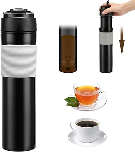 ALLOMN French Press Travel Coffee Maker, Portable Travel Tea Coffee Press Mug 12oz 350ml Vacuum Insulated Travel Mug