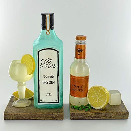 Fiesta Studios Gin & Tonic Buchstützen, einzigartiges Regal für Bücher, DVDs, Vinyl - 2er Set, Mehrfarbig, Kunstharz
