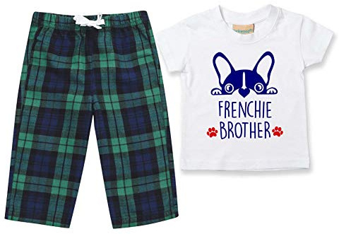 60 Second Makeover Limited Frenchie Brother Pyjamas Children Tartan Trouser Bottoms Pyjama Set French Bulldog Family Matching Twinning Green