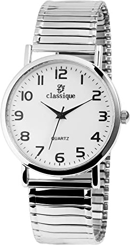Classique Armbanduhr Herren Großes Ziffernblatt Silber | Seniorenuhr Herren mit Zugarmband Edelstahl | Herrenuhr analog günstig – ideal für Senioren & schlechte Augen