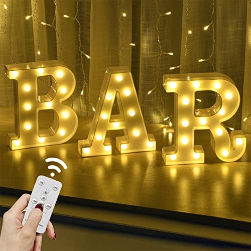 Rdutuok LED Marquee Letters Lights BAR Signs with Remote Control Letter Lamp Light Up Letters Decoration Battery Powered for BAR Pub Home Party Wedding Wall