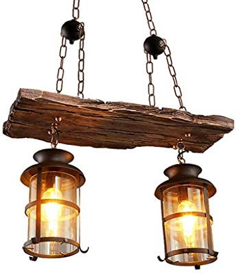 Vintage Pendellampe Retro endelleuchte Industriellen Holz Kronleuchter Kette Höhenverstellbar Metall Hängeleuchte Kreative 2 Licht Hängelampe für Küche Esszimmer Wohnzimmer Dachboden Bar Cafe,2*E27