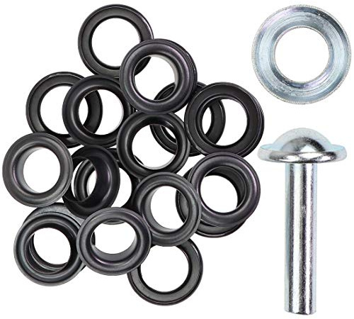 Ösen mit Scheiben & Werkzeug – 4/5/8/11/14 mm – rostfrei – silber, schwarz, gold – Ösen Set für Leder, Stoff, Planen, Vorhänge – DIY Zubehör für Handwerk, Basteln & Reparaturen (schwarz 14mm)