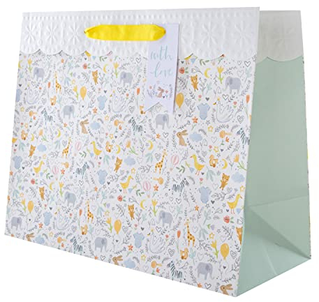 Hallmark Große Geschenktüte für Neugeborene – niedliches illustriertes Design, niedliche Tier-Geschenktüte