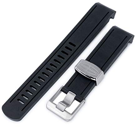 20mm Crafter Blue - schwarzes gebogenes Gummi-Uhrenarmband für Seiko Sumo sbdc001