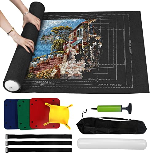 Zaloife Puzzlematte für Puzzle mit bis zu 2000 Teile, Puzzle Mat Roll, Puzzle Aufbewahrung Puzzlematte Zum Rollen, Puzzle Unterlagen Puzzlepad Puzzlerolle, Puzzleteppich Schwarz