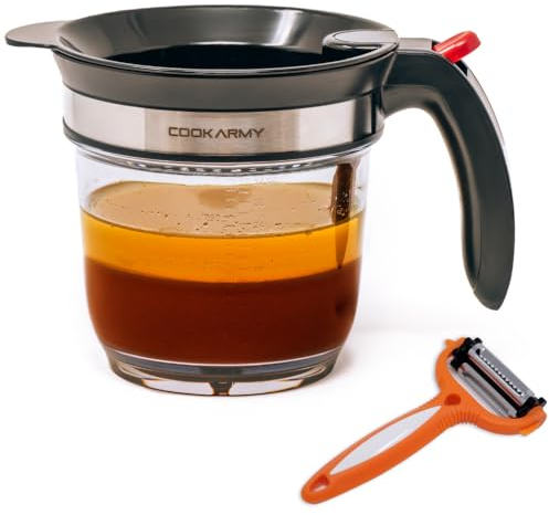 Cook Army Fat Separator with bottom release, 4-Cup Gravy Separator & Fat Separator Cup, Cooking Gravy, Soups, Stew, Oil Separator, Fat Separator for Gravy, Kitchen Fat Separator, Transparent