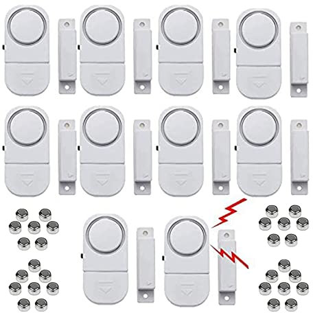 10 Pack Wireless Door Window Alarm With Batteries, Magnetic Burglar Alert Sensor with Batteries Ideal for Home, Garage, Apartment, Dorm, RV and Office (White)