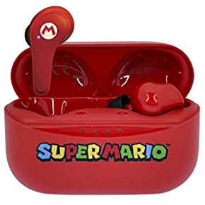 OTL Technologies Super Mario Kopfhörer, kabellos, Bluetooth V5.0, mit Ladebox, Rot