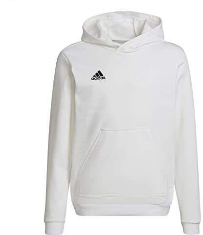 adidas Entrada 22 Sweat Hoodie, Felpa con Cappuccio Unisex-Bambini, White/Black, 7-8 Years