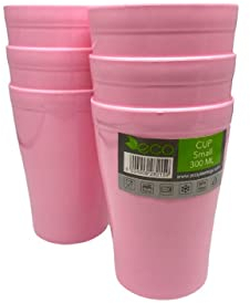 AMI ECO 6 Pack Hard 300ml Plastic Cups Reusable | Stackable Plastic Tumblers for Parties | Pink Toddler Cup for Everyday Use | Unbreakable Kids Cups for Outdoor Picnics & BBQ (300 ml) (Pink)