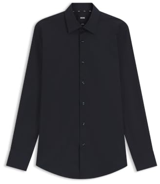 BOSS Herren H-HANK-C1-214 Slim-Fit Hemd aus elastischer Baumwoll-Popeline mit bügelleichtem Finish Dunkelblau 39
