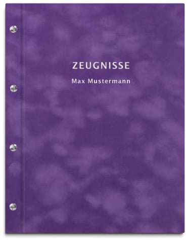 Personalisierte Zeugnismappe in lilafarbener Samtoptik – 2-zeiliger Wunschtext als Prägung – 12 Hüllen für DIN-A4 Dokumente