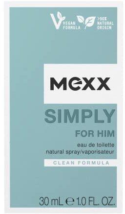 Mexx Simply for Him Eau de Toilette, erfrischend-eleganter Herrenduft, natürliche, vegane Formel, Glasflakon, 30 ml