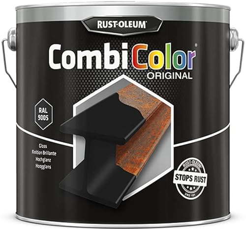 Rust-Oleum CombiColor Original - Einschichtig für Metallschutz direkt auf Rost, Grundierung und Deckschicht in einem - 2,5L (Schwarz Seidenglanz RAL9005)