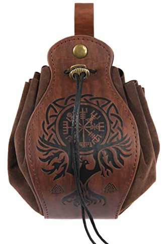 Bourse Vintage en Cuir avec Boussole Viking - Sac de Ceinture, Porte-Monnaie Médiéval, Sac à Clés Rétro pour Tir à l'Arc, LARP - Accessoires pour Homme et Femme