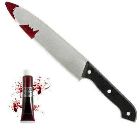 jokeshop Bloody Kitchen 31cm Knife & Fake Blood Halloween Horror Fancy Dress Blood Blade