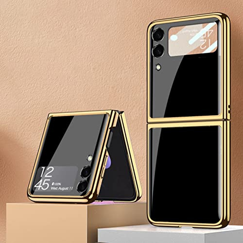 COQUE per Samsung Z Flip 4 5G Custodia con Pellicola Protettiva Temperata, Ultra Sottile 9H Vetro Verniciato Lucido Cover per Telefono per Samsung Galaxy Z Flip 4 5G-Nero
