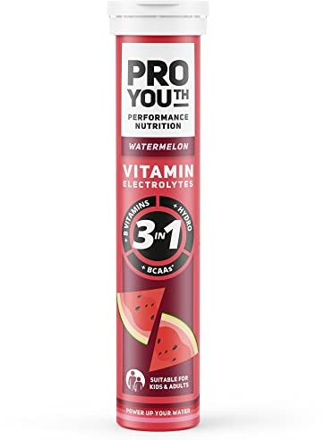 ProYouth Electrolytes Tablets with Vitamins for Kids and Adults - Hydration & Rehydration with Electrolytes, Vitamins and Minerals - No Caffeine, No Sugar | 20 Tablets Watermelon | Pack of 1