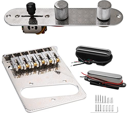 Swhmc Kit de plaque de commande précâblée à 3 voies en métal chromé avec micro pour guitare Telecaster (argent)