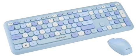 Serioux Wireless Keyboard Mouse Set, 2.4 GHz Ultraslim Full Size Wireless Keyboard with Mouse Set, Wrist Rest, PC/Laptop, US Layout, Sweets Blue