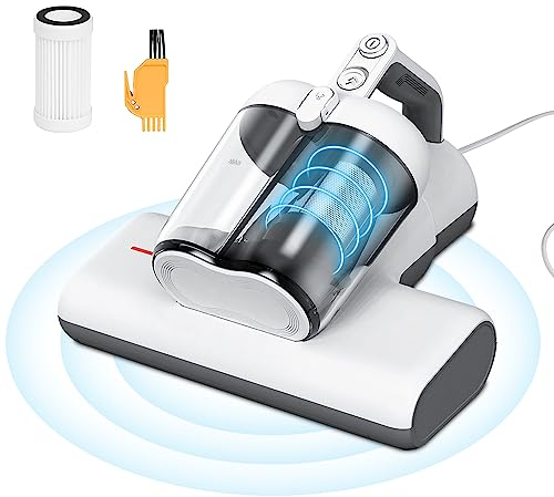 Laymi Mattress Vacuum Cleaner, 450W Powerful Handheld Bed Vacuum with High Beating Roller Brush, True HEPA Filter, XL Dual Larger Dust Cup for Deep Cleaning of Dust & Pet Hair