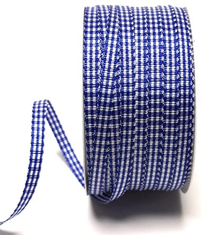 s.dekoda Schleifenband 50m x 6mm Blau - Weiß Karoband Vichykaro gewebtes Dekoband kariert
