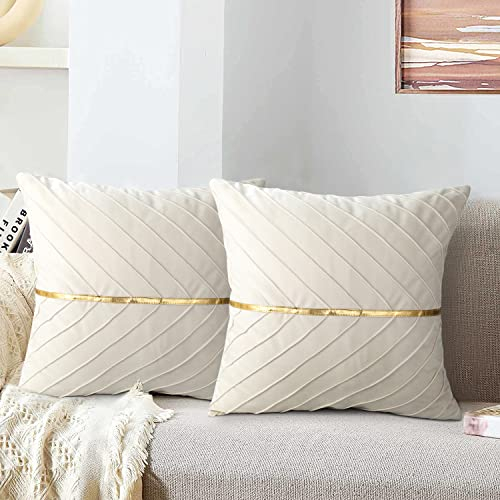 MAIXUN Kissenbezüge 50x50, Samt Beige Zierkissenbezug Dekokissen Sofakissen Weich Couchkissen Kopfkissen Sitzkissen Kissenbezug Deko Kissen für Wohnzimmer Schlafzimmer Büro Auto Sofa 2er Set