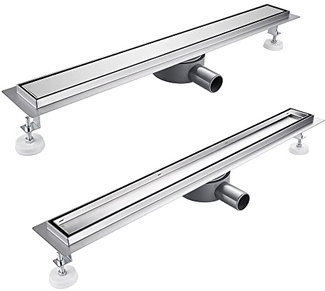 Kasloglow Duschrinne 80 cm Komplettset, Edelstahl Ablaufrinne, Extra flache befliesbare Duschrinne mit Haarsieb, Geruchsstop und 360° Drehbar Siphon - Länge Länge 50-120cm für bodenebene Duschen