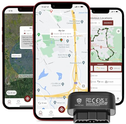 SafeTag Plug 4G - OBD-2 /II-Selbstinstallation GPS-Tracker, Auto, Van, Motorrad usw. 34-220 Länder, Echtzeit-Tracking und Benachrichtigungen, 7 Tage kostenlose Testversion - SIM enthalten… (4G)