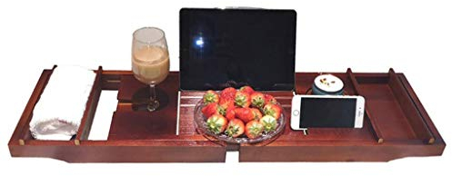 Badewannenablagen, teleskopisch, verstellbar, Badewannenablage, Badewannenablage, Caddy, Bambus-Badewannenablage für Badewanne, iPad-Halter (Farbe: Rot, Größe: 109 x 23 x 4,5 cm)
