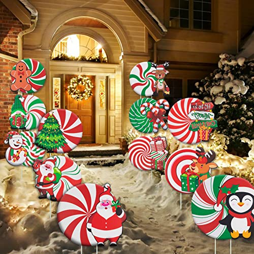 12Pcs Christmas Yard Signs Decorations, Candy Weihnachtsdeko Aussen Set, Wasserfester Doppelseitiger Druck Marker für Garten Dekoration Weihnachtsdeko Outdoor Pathway Walkway Weihnachten Decor