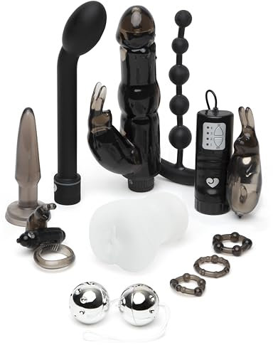 Lovehoney Wild Weekend Adult Sex Toy Kit - G Spot & Rabbit Vibrators, Anal Accessories, Cock Rings & Kegal Balls - Beginner Friendly Adult Toys for Couples - 11 Piece Sex Accessories Set - Black