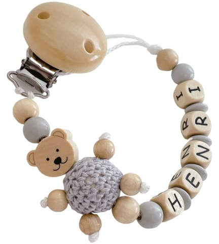 personaliertesgeschenk mit Namen für Mädchen oder Junge Baby Geschenk personalisiert zur Geburt & Taufe Teddy Bär Blau Rosa Grau (Grau)