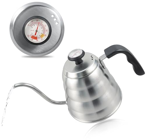 Azontion Gooseneck Kettle for Pour Over Coffee and Tea with Thermometer for Exact Temperature, Coffee Kettle, Stove Top Kettle, Stainless Steel, Compatible with All Stove Tops (1.2 Liter)